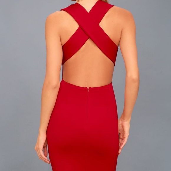 Lulus Red Backless Bodycon Midi Dress - Picture 3 of 7